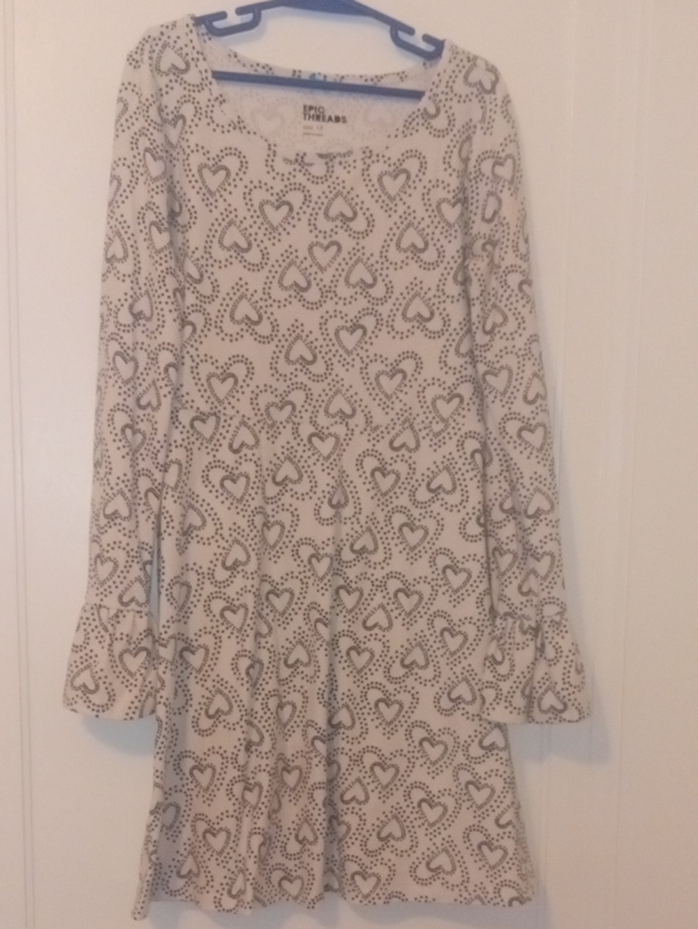 Epic Threads Cream Heart-Print Long Sleeve Dress girl med